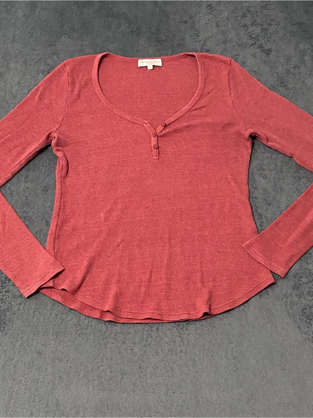 Micheal Stars Thermal Henley Shirt Womens S Burgundy Long Sleeve Round Hem Top